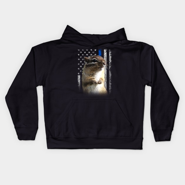 Chipper Chipmunks American Flag Tee Triumph for Wildlife Enthusiasts Kids Hoodie by Kevin Jones Art